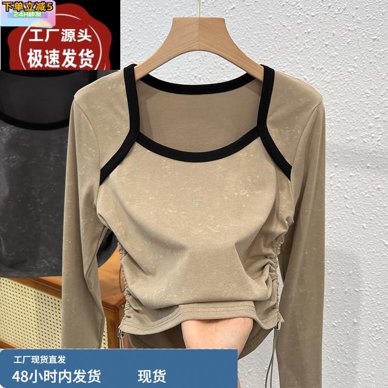 美拉德长袖t恤女秋冬设计感方领独特内搭打底衫流行Y漂亮小衫上衣