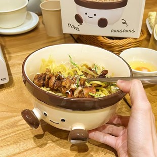 可爱胖胖脚丫陶瓷泡面碗高颜值釉下彩家用学生宿舍方便面碗大容量