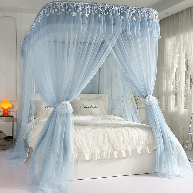 2022年新款U型导轨伸缩加密蚊帐升降加粗加厚不锈钢三开门公主风