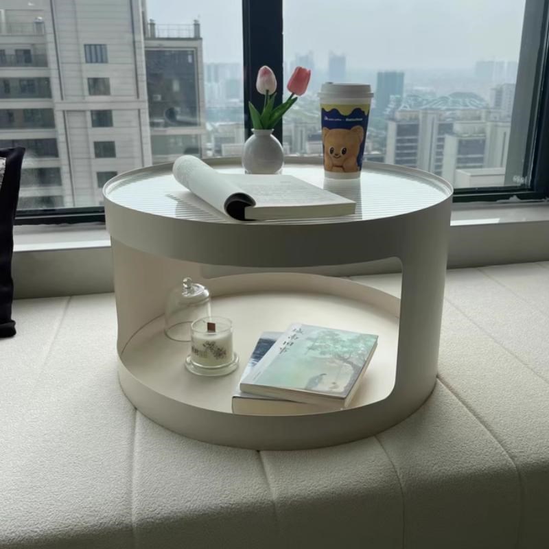 奶油风创意飘h窗小茶几榻榻米小桌子阳台家用卧室圆形小矮桌炕几