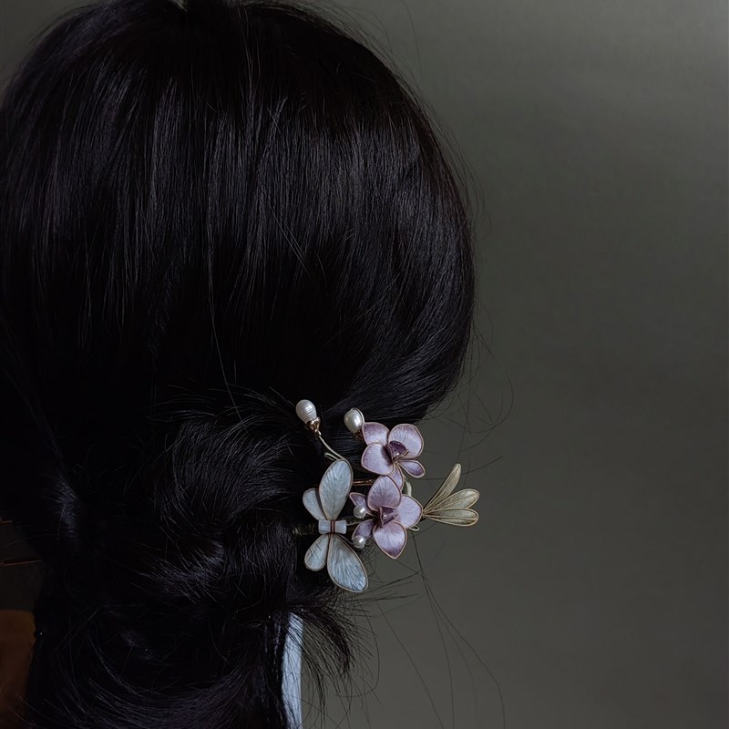 国风手工制作绒花掐丝兰花u发簪日常发饰汉服旗袍马面裙国风新中