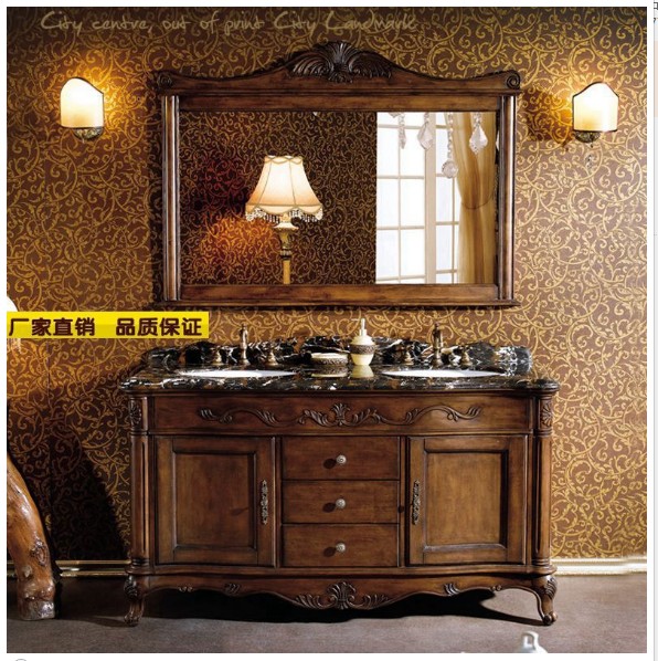 欧式浴室柜落地橡木美式洗手台洗漱台实木洗脸盆柜V仿古卫浴柜组
