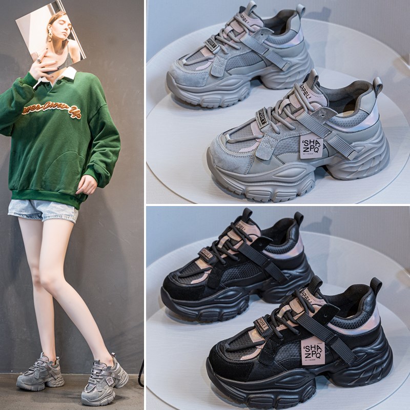 真皮爆款厚底老爹鞋女增高6cm秋冬新款轻便O百搭松糕鞋运动休闲鞋