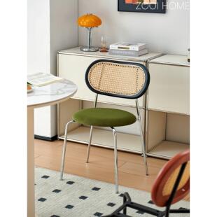 ZOOI HOME中古藤编餐椅丝绒坐垫家用小户型设计师包豪斯休闲椅子