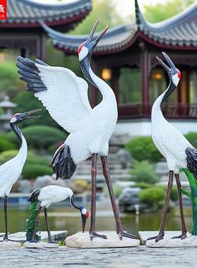 彷真丹顶鹤雕塑仙鹤装饰摆饰玻璃纤维动物模型庭院户外园林景观小