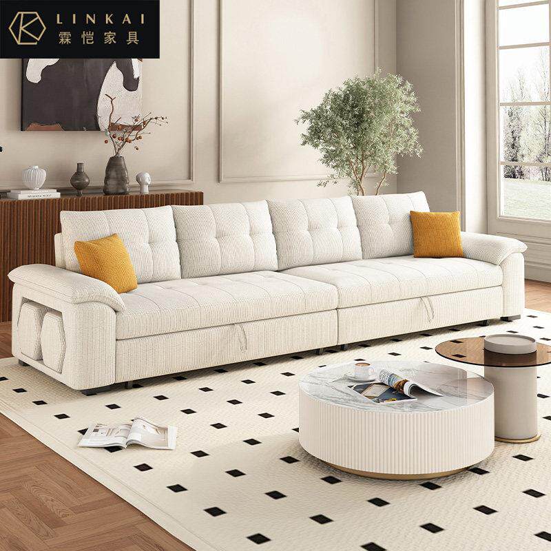 多功能可折叠沙发床两用2024亲肤棉麻布小户型客厅储物直排可变床