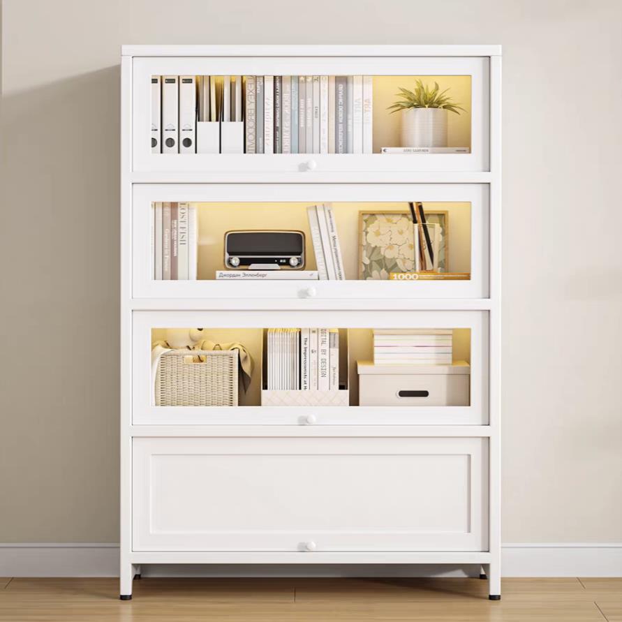 润虎家用书柜儿童书架客厅玻璃展示柜带门防尘收纳柜落地置物架