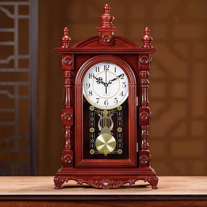 中式实木老式大座钟欧式覆古桌面座钟表整点报时客厅中堂时钟摆件