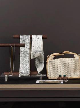 样板间衣帽间中式古典软装覆古丝巾木制展示架桌面摆件