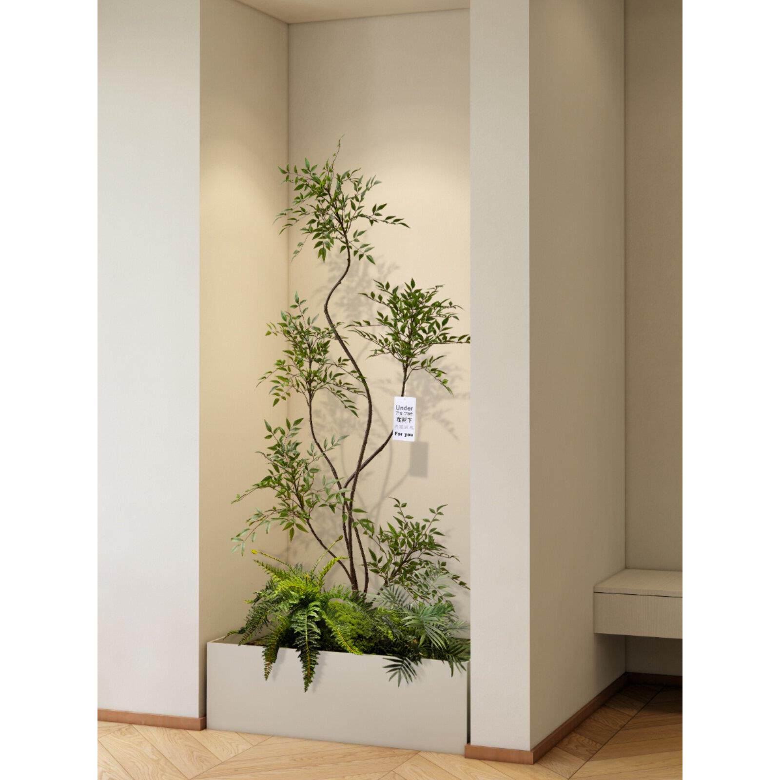 森空间模拟绿色植物南地纳竹子景观室内休闲原木客厅入口玄关软装
