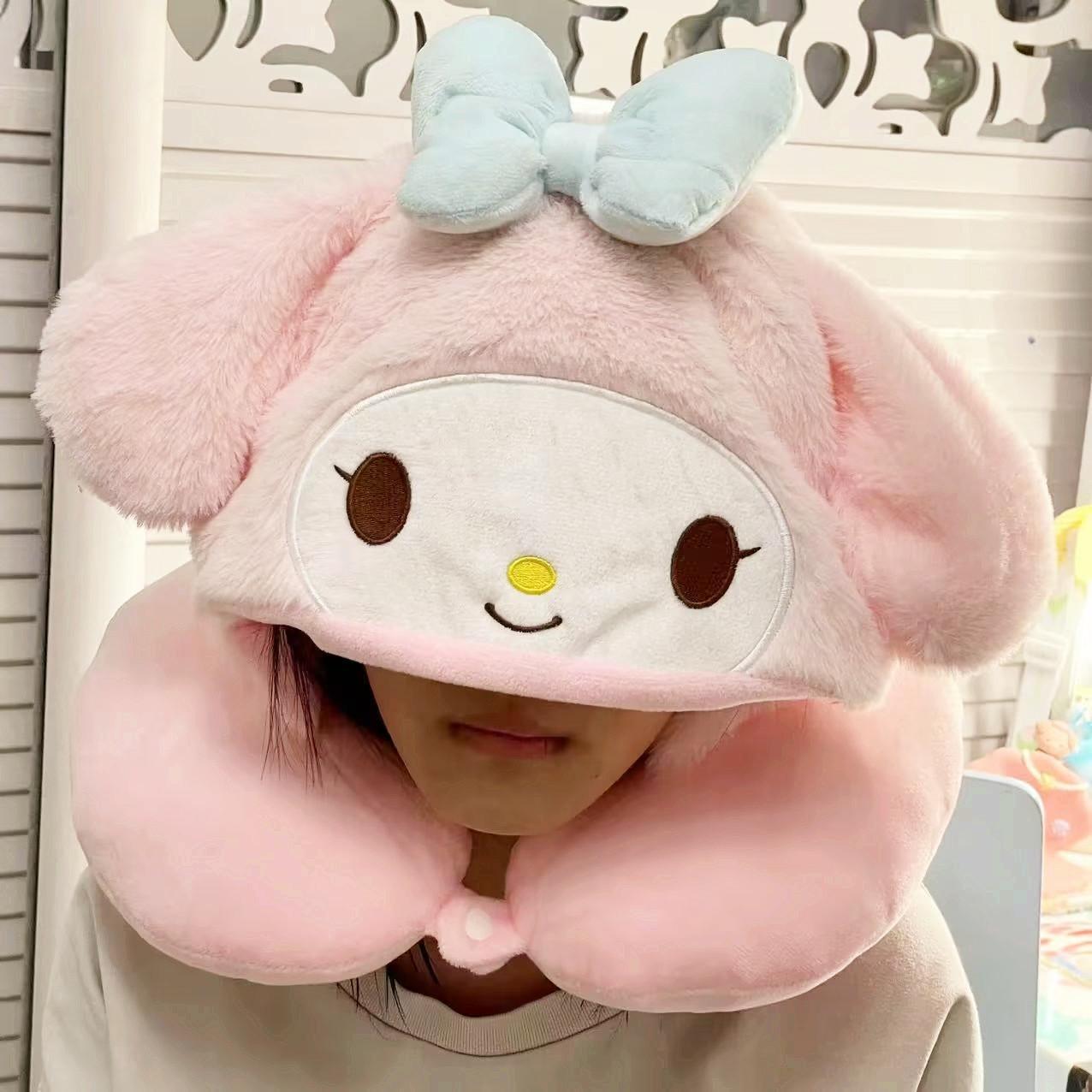 可爱u型枕带帽美乐蒂办公室坐车旅行高铁睡觉神器护颈脖枕午睡枕