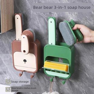 软毛鞋刷不会损坏鞋子，家用洗衣刷，三合一皂碟，浴室壁挂式排水