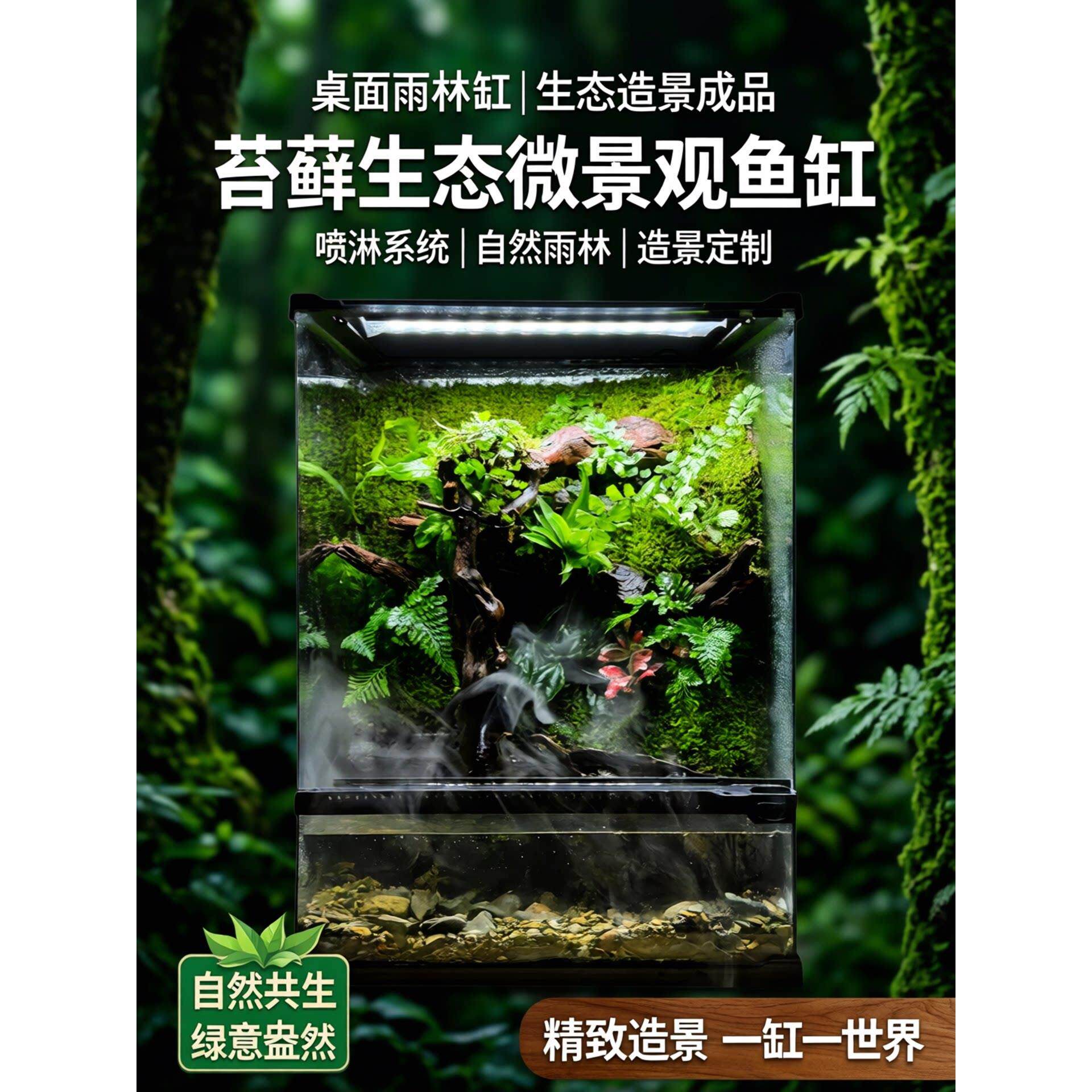 桌面喷淋系统雨林缸全套苔藓生态微景观植物森林鱼缸造景成品定制