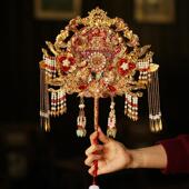 双面团扇新娘结婚礼出嫁高级成品秀禾喜扇送礼中式 扇子diy材料包