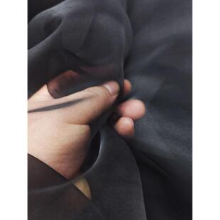 黑色140宽幅 100桑蚕丝真丝欧根纱布料 挺括礼服婚纱硬纱丝绸面料