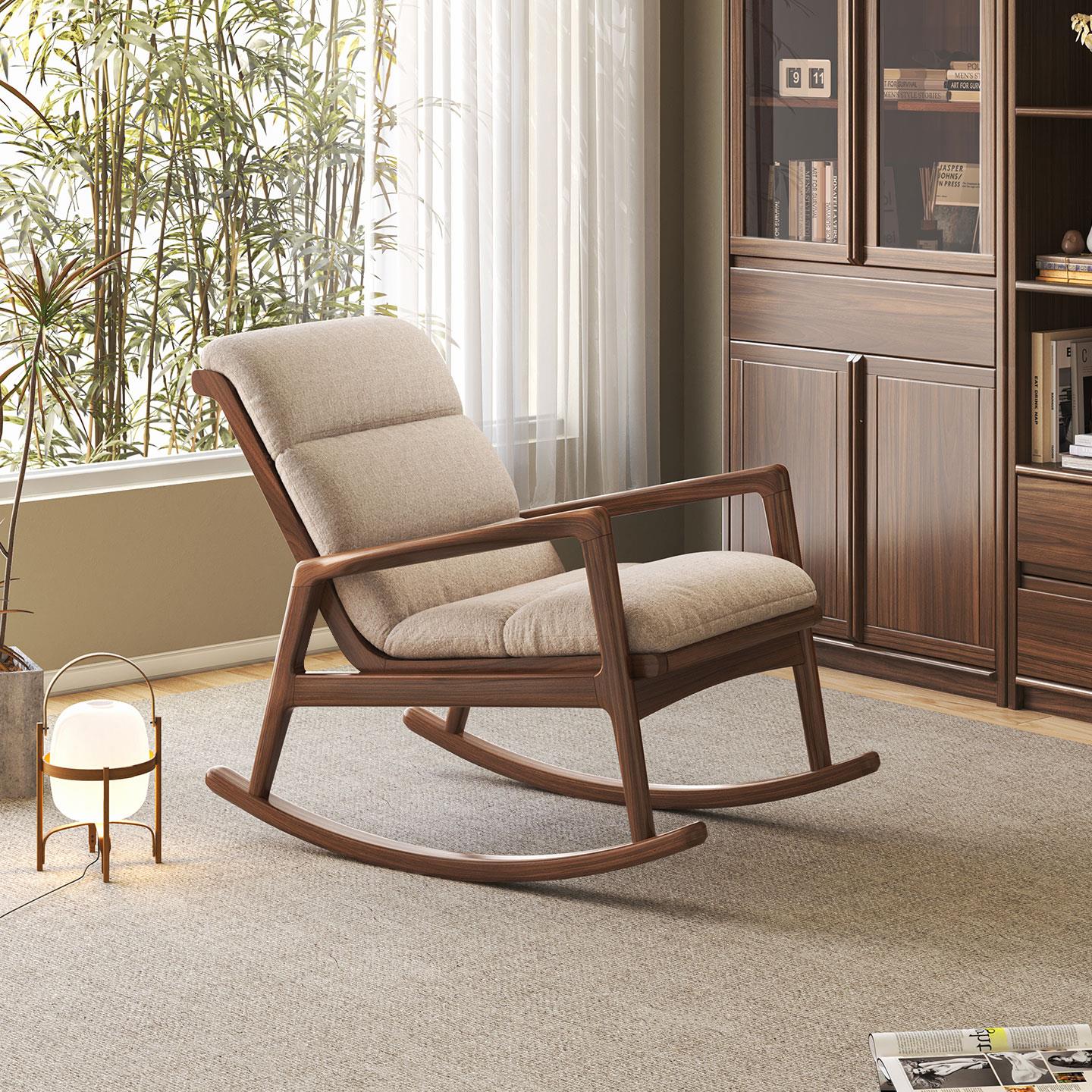 格雅木语黑胡桃木北欧全实木摇摇椅大人摇椅懒人沙发椅客厅休闲椅