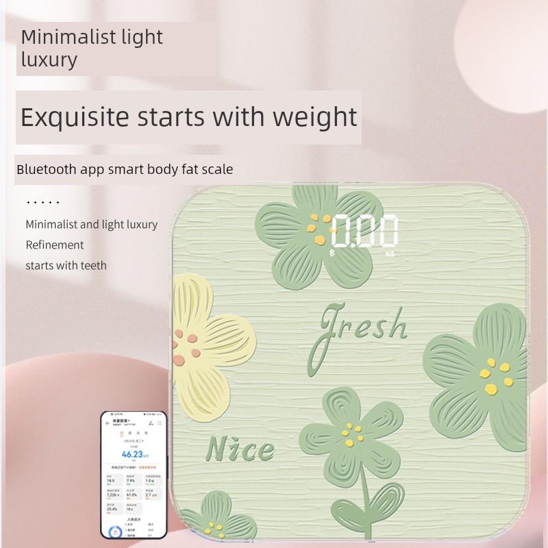 新型高颜值小花智能体重秤家用蓝牙脂肪测量秤人体健康电子秤