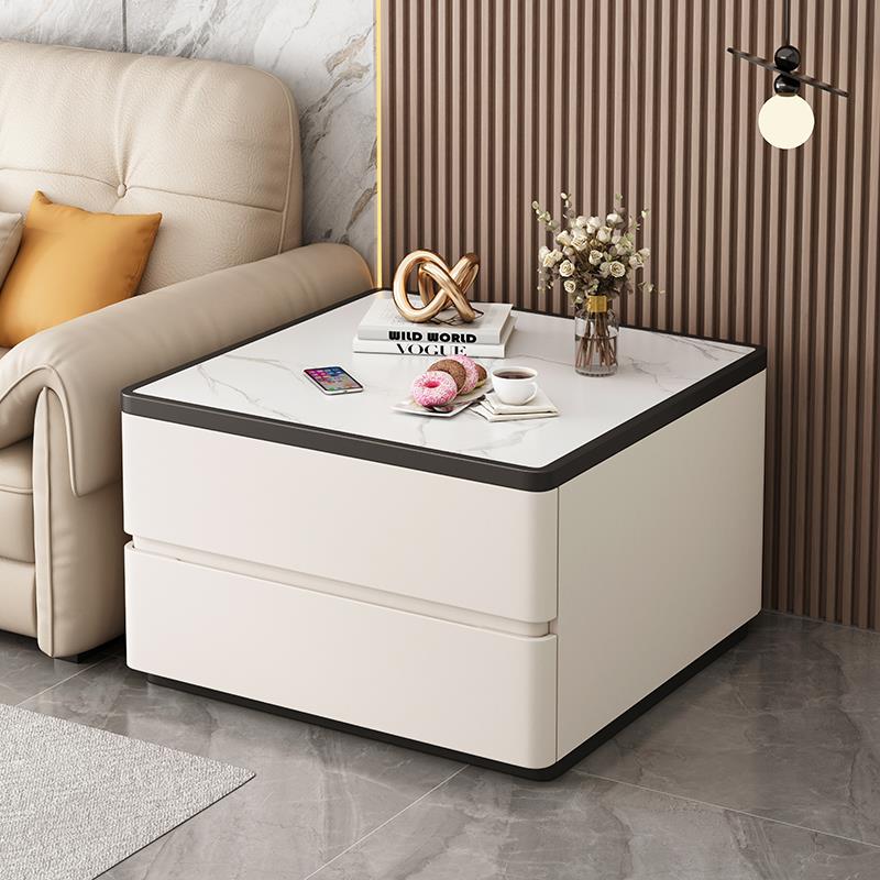 正方形沙发边几实木侧边柜客厅方几储物柜茶几边桌轻奢高级感岩板