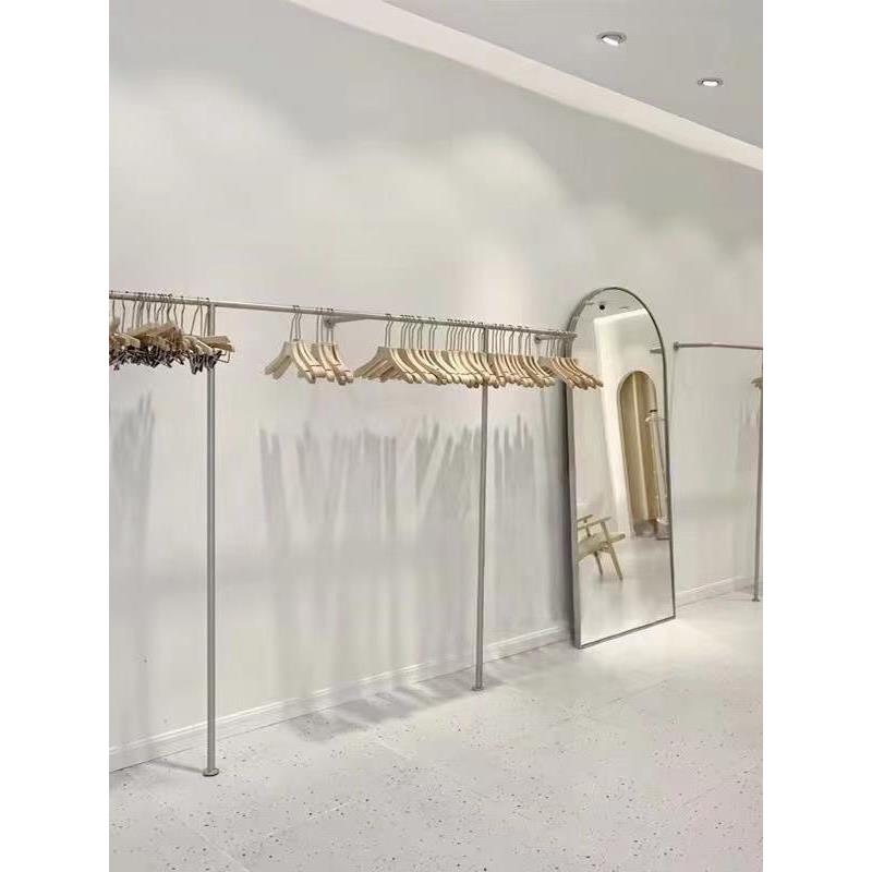 服装店展示架不锈钢货架陈列架男女童装店上墙挂衣杆服装挂衣架子