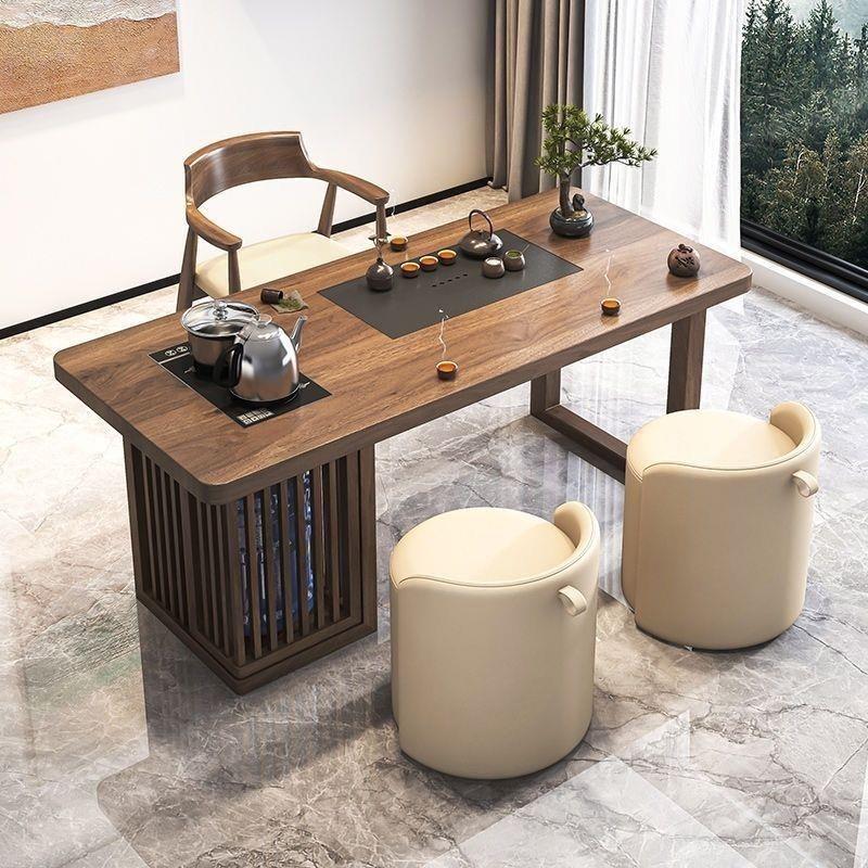 阳台实木茶台茶桌烧水壶茶桌一体一整套家用现代简约茶桌椅组合