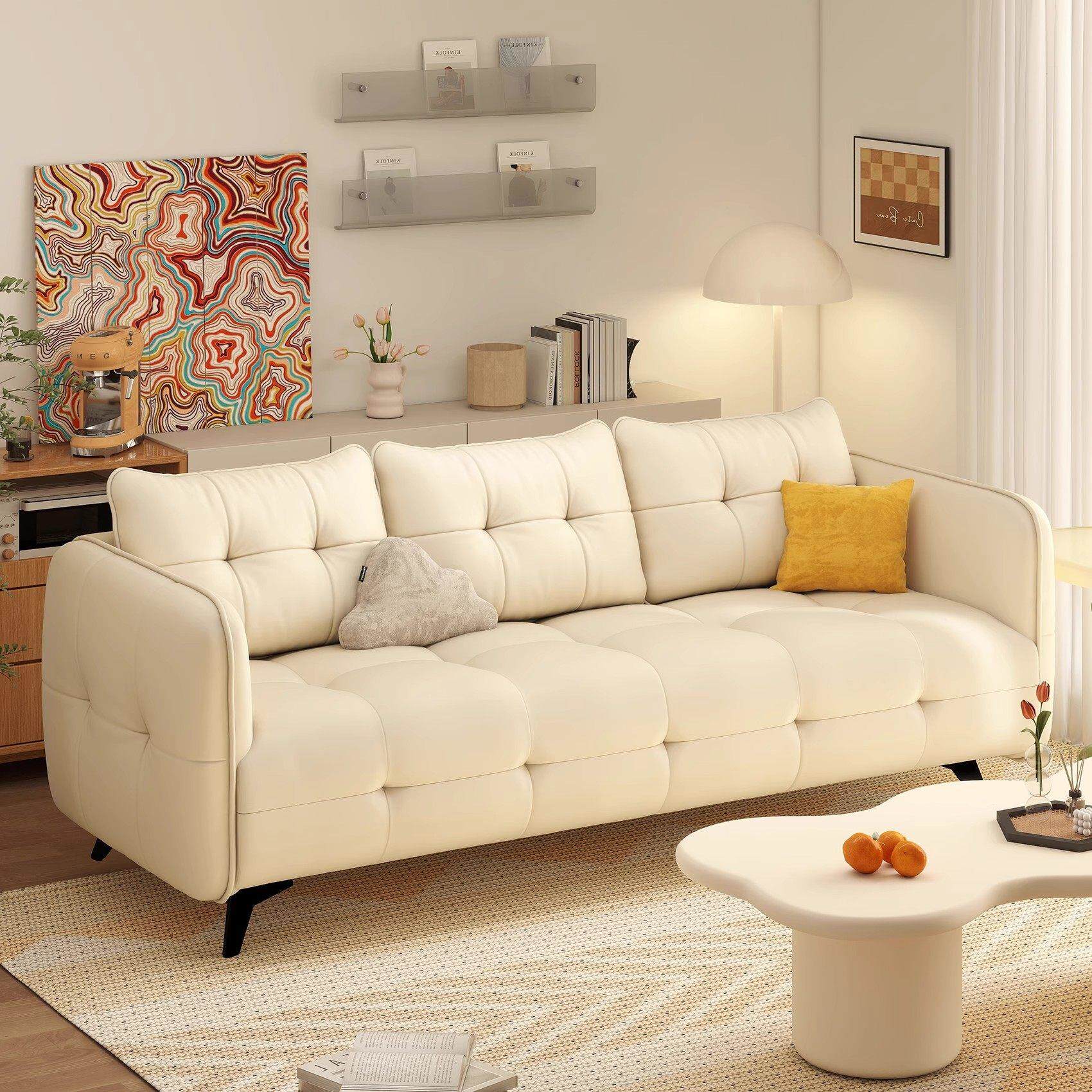 沙发皮艺小户型客厅猫爪现代意式简约直排真皮沙发双人三人白色