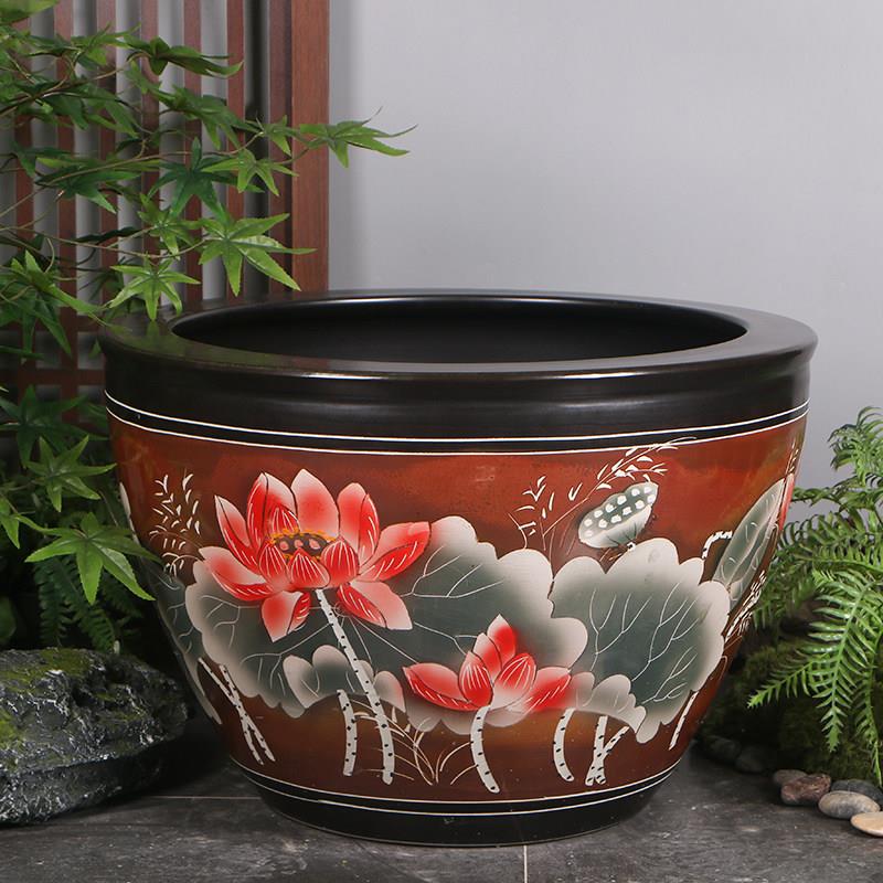 陶瓷金鱼缸睡莲碗莲盆带底座养荷花花盆水缸庭院种铁树花缸大花盆