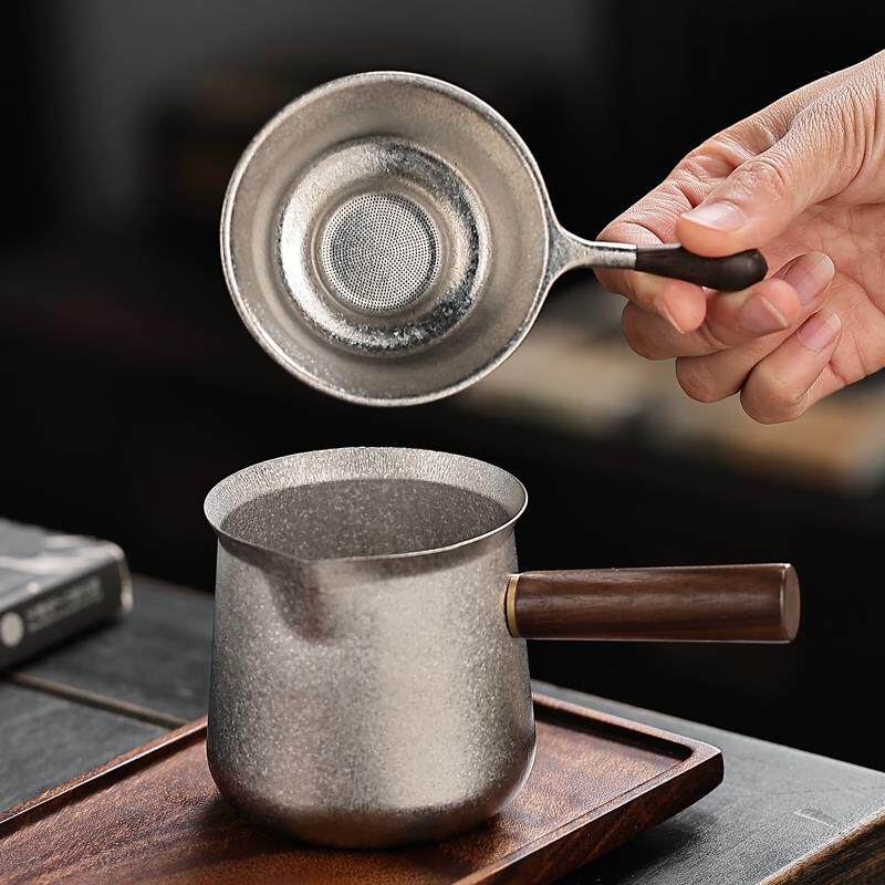 纯钛公道杯侧把一体茶漏钛分茶器茶壶茶海功夫茶具配件公杯木柄