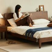 北美黑胡桃实木床北欧主卧1.5米1米8双人床简约现代家用原木大床