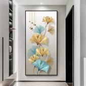 北欧简约新中式 银杏叶装 饰画玄关挂画ins风格 卧室客厅金属框壁画