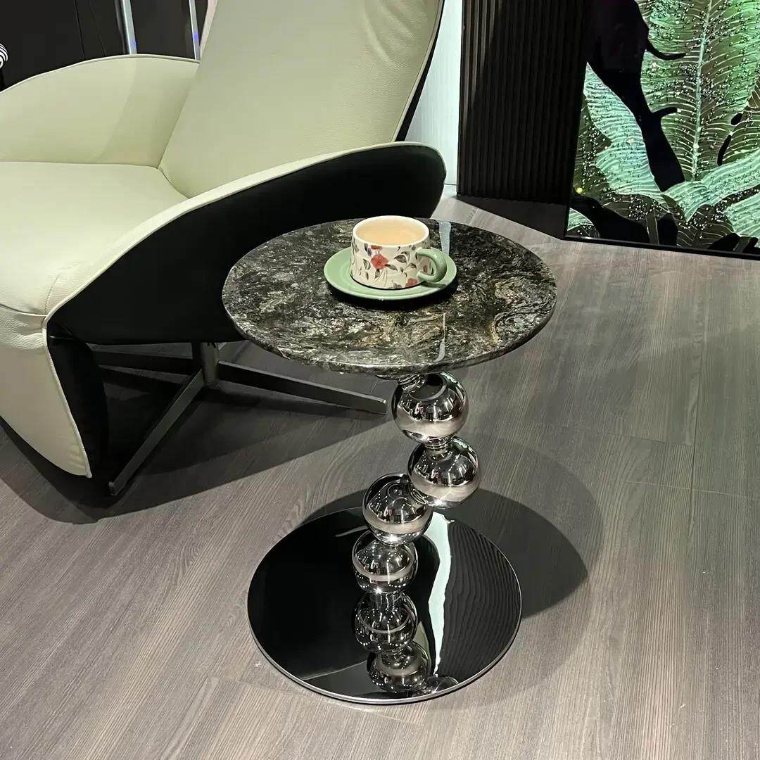 极简大理石高级感圆形小茶几奢石沙发边几设计师款轻奢客厅角几
