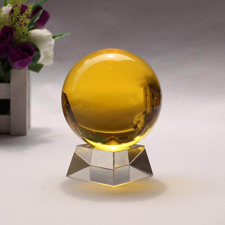 黄色水晶球摆件 风水摆件 水晶球 黄色玻璃球 乔迁礼品 规格齐全