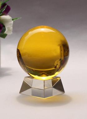 黄色水晶球摆件 风水摆件 水晶球 黄色玻璃球 乔迁礼品 规格齐全