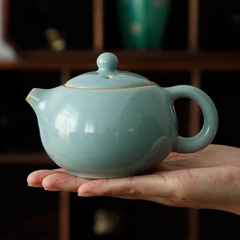 天青色汝窑西施壶开片可养冰裂纹家用陶瓷功夫茶具泡茶壶单壶大号
