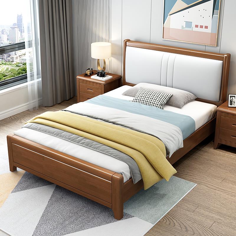 实木床1.2米单人床1m儿童小床现代简约1.35宽储物软靠1.8米双人床
