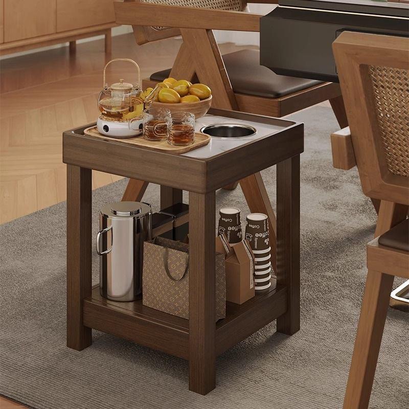 麻将桌茶几茶水架实木岩板边几双层置物架茶楼棋牌室专用小茶桌子