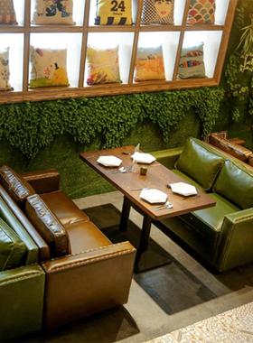 北欧覆古咖啡厅双人皮沙发洽谈高档西餐厅奶茶店卡座沙发桌椅组合