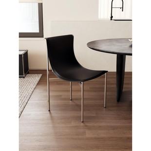 包豪斯岛台餐椅马鞍皮家用高端设计师中古意式极简不锈钢书房椅子