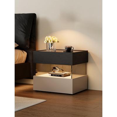 意式极简床头柜带灯悬浮实木收纳柜主卧室储物柜轻奢高级感床边柜