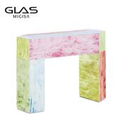 意式 极简入户玄关柜置物柜多巴胺彩色客厅玻璃中古隔断装 饰边柜