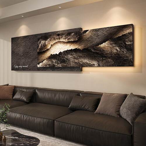 现代轻奢客厅装饰画高级感沙发背景墙挂画抽象艺术砂岩肌理壁画灯