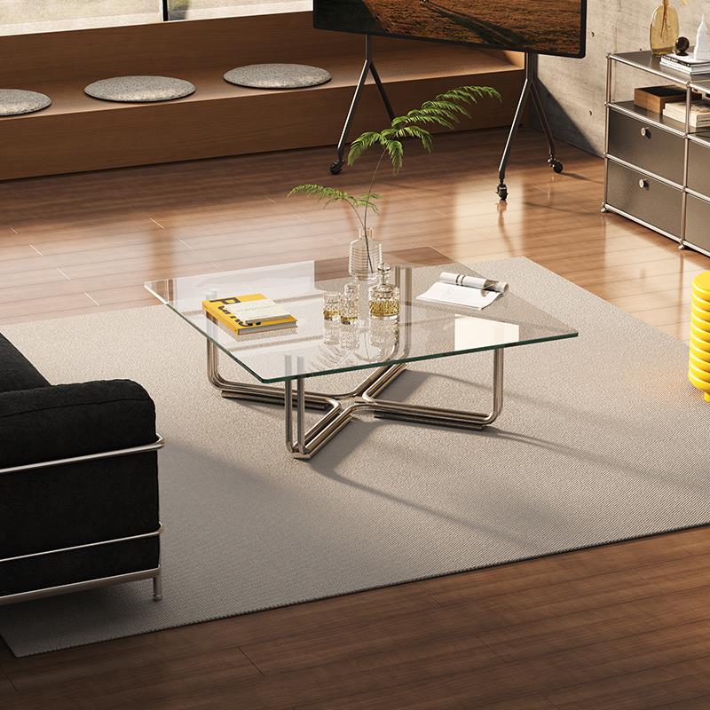 北欧ins轻奢茶几设计创意中古钢化玻璃桌简约家用小户型客厅边几