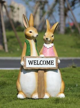 户外花园装饰庭院创意仿真可爱小兔子摆件树脂工艺品园林景观雕塑