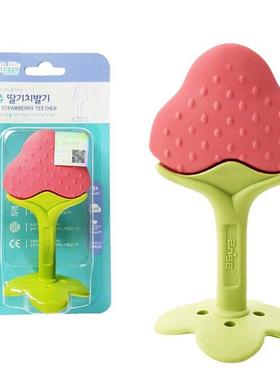 韩国进口ange手抓草莓宝宝牙胶KJC硅胶磨牙棒可水煮防吃手神器