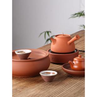 迷你小电陶炉复古煮茶器砂铫烧水壶防烫一人煮茶壶 红泥工夫茶套装