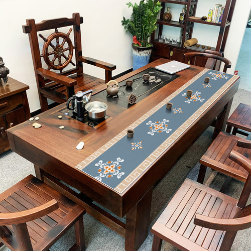 现代中式防水皮革茶席禅意简约皮质防水茶L桌布家用桌旗干泡茶盘