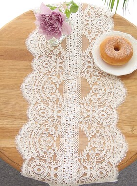 白色高端蕾丝桌旗桌m布法式森系氛围感美式现代简约茶几巾欧式定