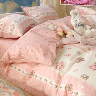 少女心碎花兔兔纯棉四件套全棉被套亲肤学生3件L套可爱1.5m1.8床