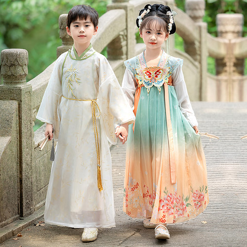 汉服女童中国风襦裙2024新w款唐装儿童古风套装男童古装国学服夏