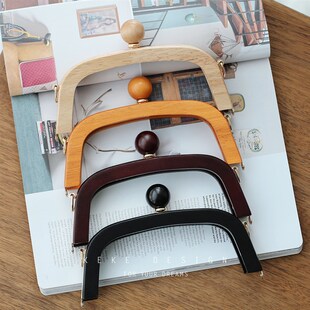 新款 DIY手工包口金包配件20.5cm弧形木头加铁T质口金斜挎包口金