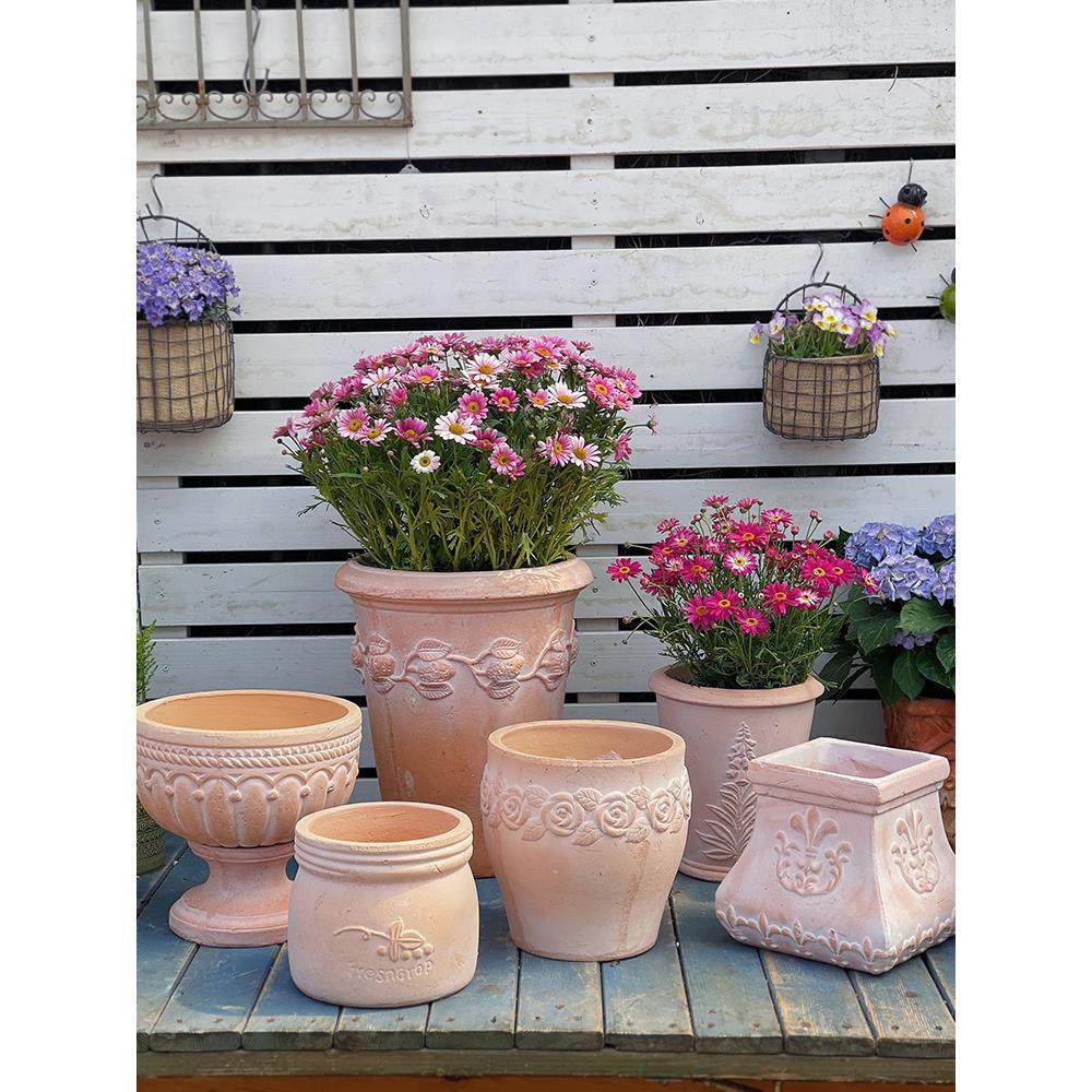 做旧覆古雾化红陶花园阳台庭院花卉种植透气耐用纯手工粗陶花盆